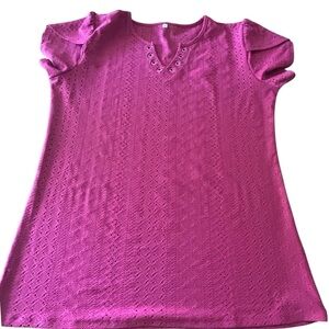 Eyelet Knit Top Short Sleeve Tunic Blouse Pink‎ Cute Casual